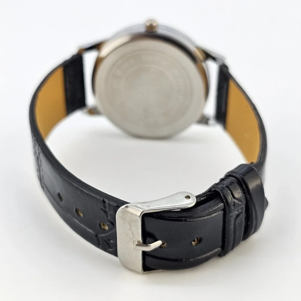 Women's Analog Watch 36MM White Dial Black Faux Leather Bands NEW‎ Battery